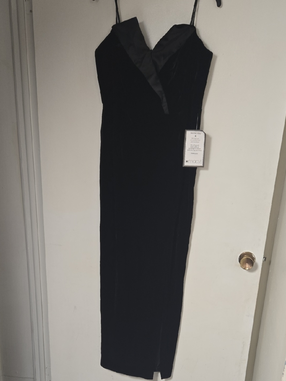 Betsy & Adam Tuxedo-Neck Strapless Gown - Picture 3 of 3